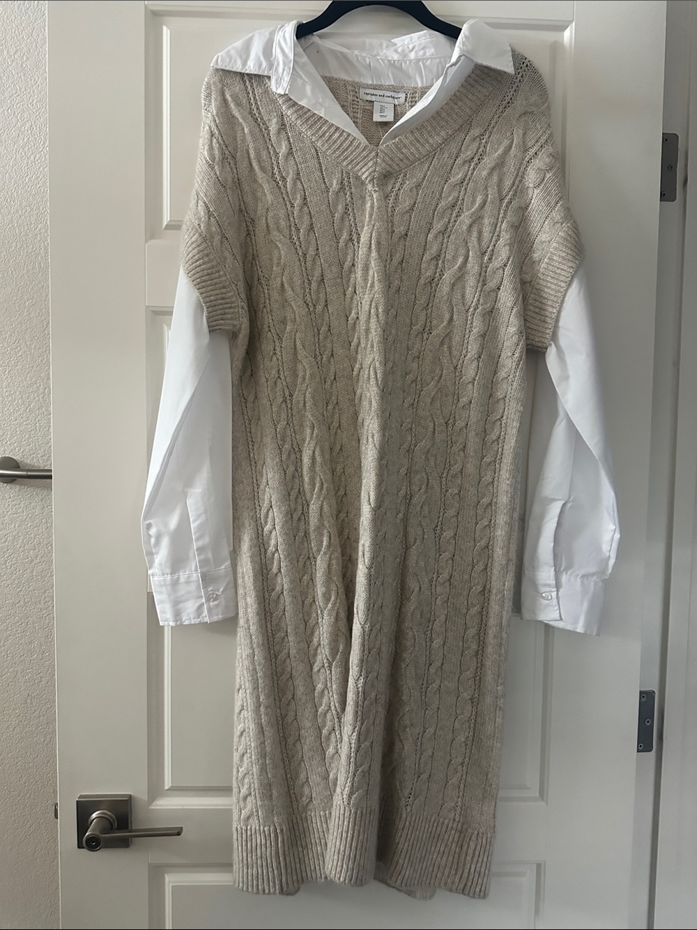 cupcakes & cashmere Cream Cable Knit V-Neck Sweater Dress